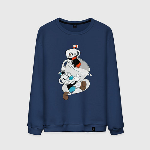 Мужской свитшот Чашки Cuphead / Тёмно-синий – фото 1