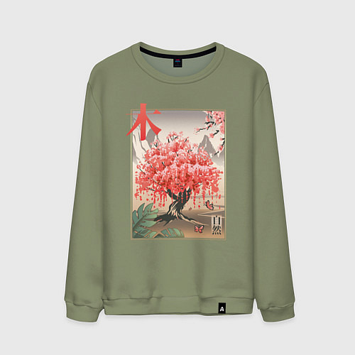 Мужской свитшот Цветущая Сакура Япония / Авокадо – фото 1