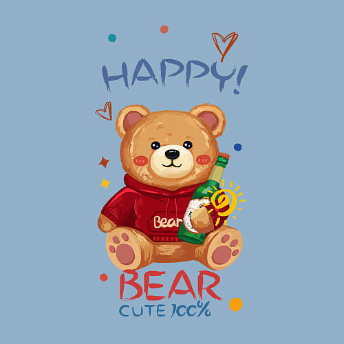 Мужской свитшот СЧАСТЛИВЫЙ МИШКА HAPPY BEAR CUTE 100% / Мягкое небо – фото 3