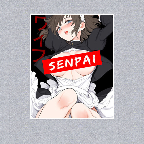 Мужской свитшот Девушка и надпись Senpai Ahegao / Меланж – фото 3