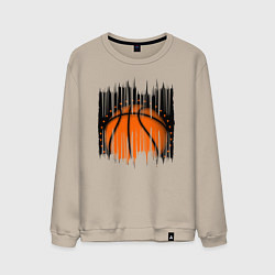 Свитшот хлопковый мужской Баскетбольный мяч в разрыве, цвет: миндальный