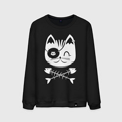Свитшот хлопковый мужской Голова кота Skull Hype, цвет: черный