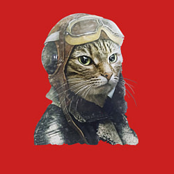 Свитшот хлопковый мужской Кот - пилот The pilot Cat, цвет: красный — фото 2