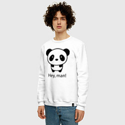 Свитшот хлопковый мужской Эй, чувак! Панда Hey, man! Panda, цвет: белый — фото 2
