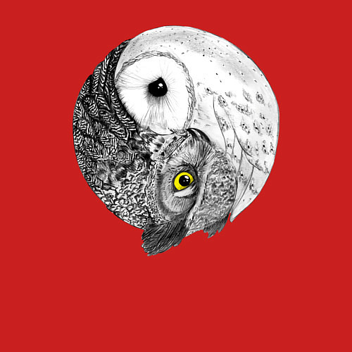 Мужской свитшот Инь Янь по совиному / Красный – фото 3