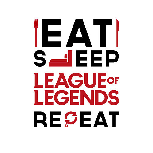 Мужской свитшот Надпись: Eat Sleep League of Legends Repeat / Белый – фото 3