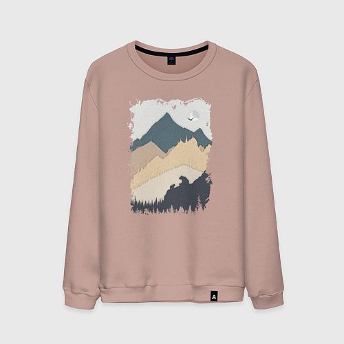 Мужской свитшот Две медведя на скале / Пыльно-розовый – фото 1