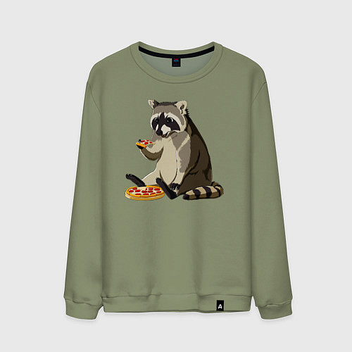 Мужской свитшот Енот кушает пиццу / Авокадо – фото 1