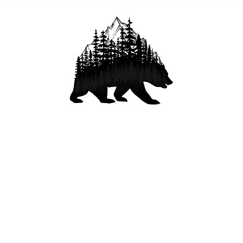 Мужской свитшот Медведь, деревья и горы / Белый – фото 3