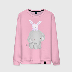 Свитшот хлопковый мужской Милый Слонёнок и Крольчонок, цвет: светло-розовый