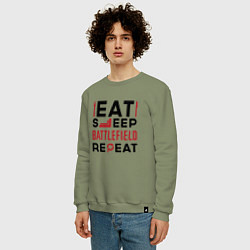 Свитшот хлопковый мужской Надпись: Eat Sleep Battlefield Repeat, цвет: авокадо — фото 2