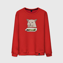 Свитшот хлопковый мужской Кот с салатом из мема, цвет: красный