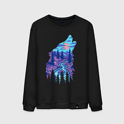 Мужской свитшот Красочный пейзаж на волчьей голове