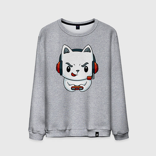 Мужской свитшот Кот игроман The cat is a gambler / Меланж – фото 1