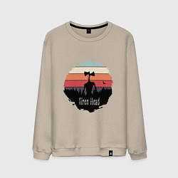 Свитшот хлопковый мужской Сиреноголовый в ночной тайге, цвет: миндальный