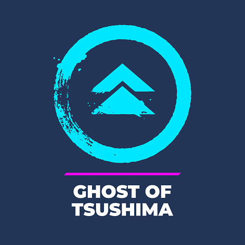 Мужской свитшот Символ Ghost of Tsushima в неоновых цветах / Тёмно-синий – фото 3