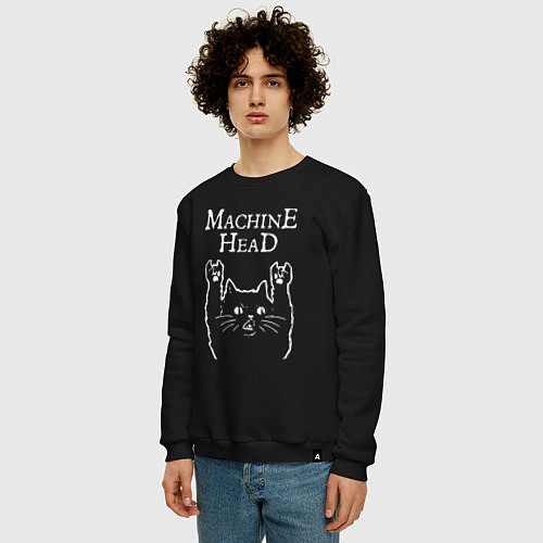 Мужской свитшот Machine Head Рок кот / Черный – фото 3