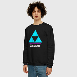 Свитшот хлопковый мужской Символ Zelda в неоновых цветах, цвет: черный — фото 2