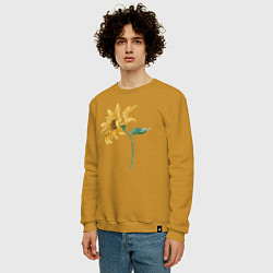 Свитшот хлопковый мужской Branch With a Sunflower Подсолнух, цвет: горчичный — фото 2