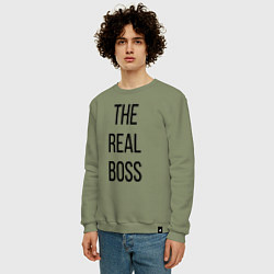 Свитшот хлопковый мужской The real boss!, цвет: авокадо — фото 2