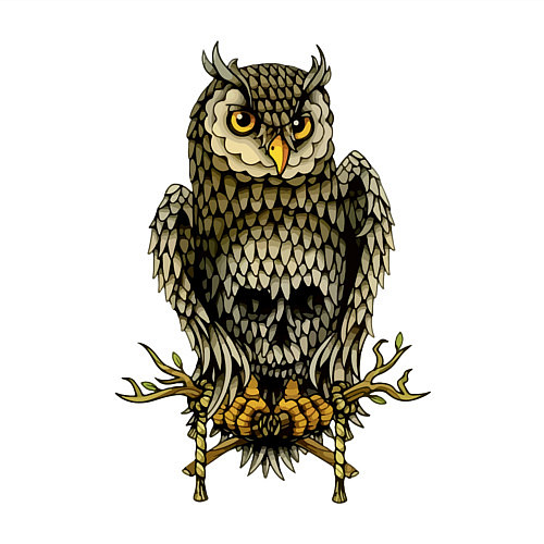 Мужской свитшот Сова с черепом на животе / Белый – фото 3