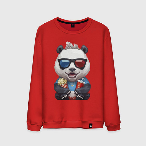 Мужской свитшот Прикольный панда с попкорном и колой / Красный – фото 1