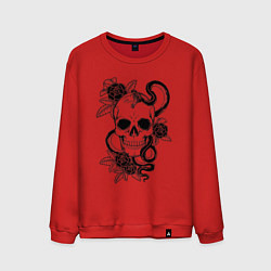 Мужской свитшот Чёрная мамба обвивает череп и розы