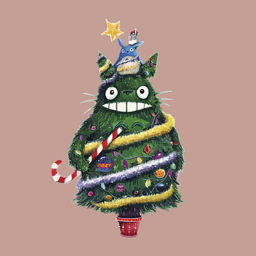 Мужской свитшот Тоторо - Новогодняя ёлка / Пыльно-розовый – фото 3