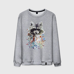 Свитшот хлопковый мужской Мордочка енота - акварель, цвет: меланж