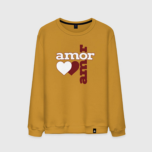 Мужской свитшот Amor, Amor - два сердца / Горчичный – фото 1