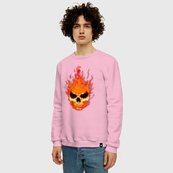 Свитшот хлопковый мужской Огненный злой череп, цвет: светло-розовый — фото 2