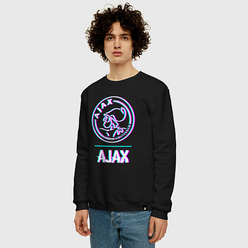 Мужской свитшот Ajax FC в стиле glitch / Черный – фото 3