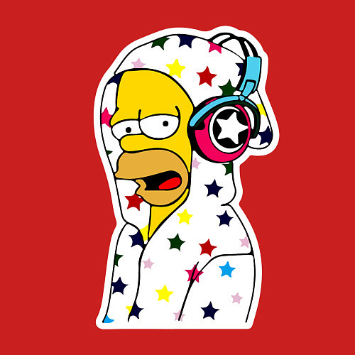 Мужской свитшот Гомер Симпсон в звёздном балахоне и в наушниках / Красный – фото 3