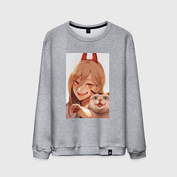 Свитшот хлопковый мужской Паэур с котиком - Человек-бензопила, цвет: меланж