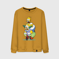 Свитшот хлопковый мужской Гомер Симпсон и Клоун Красти едут на детском велос, цвет: горчичный