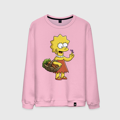 Мужской свитшот Lisa Simpson с гусеницей на даче / Светло-розовый – фото 1
