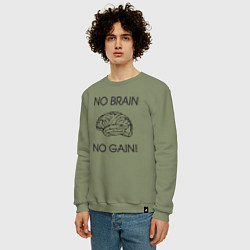 Свитшот хлопковый мужской No Brain No Gain, цвет: авокадо — фото 2