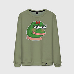 Свитшот хлопковый мужской Лягушка Пепе девочка, цвет: авокадо