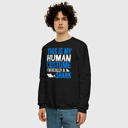 Свитшот хлопковый мужской Это мой костюм человека, на самом деле я акула, цвет: черный — фото 2