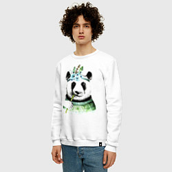 Свитшот хлопковый мужской Прикольный панда жующий стебель бамбука, цвет: белый — фото 2