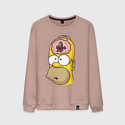 Свитшот хлопковый мужской Мартышка бьёт в тарелки в голове Гомера Симпсона, цвет: пыльно-розовый