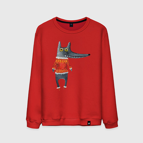Мужской свитшот Серый волк в оранжевом свитере / Красный – фото 1