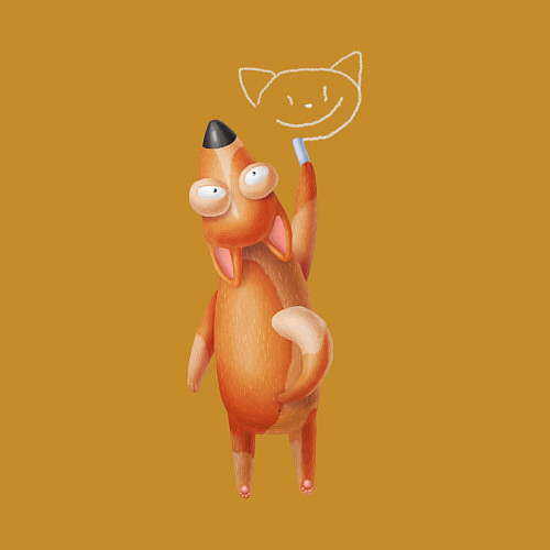 Мужской свитшот Рыжая собачка пишет мелом / Горчичный – фото 3