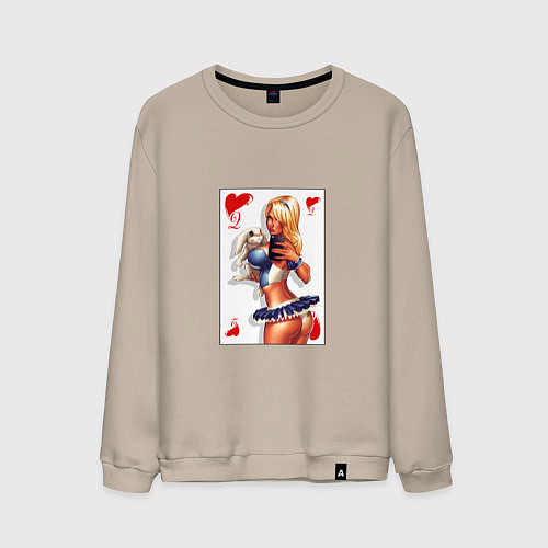 Мужской свитшот Дама с кроликом на игральной карте / Миндальный – фото 1