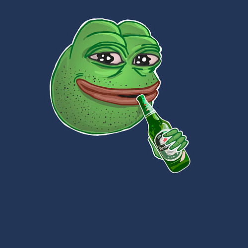 Мужской свитшот Лягушонок Пепе пьёт пиво / Тёмно-синий – фото 3