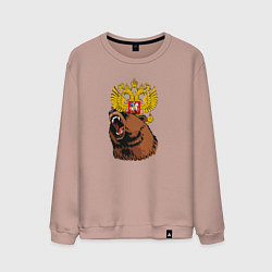 Свитшот хлопковый мужской Патриотичный медведь на фоне герба, цвет: пыльно-розовый