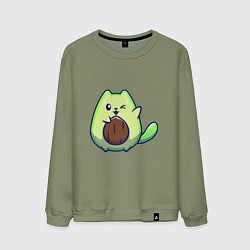 Свитшот хлопковый мужской Avocado green cat, цвет: авокадо