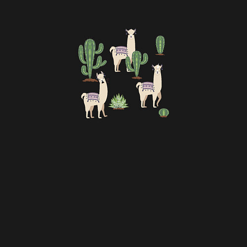 Мужской свитшот Три ламы среди кактусов гуляют / Черный – фото 3