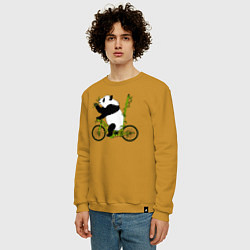 Свитшот хлопковый мужской Панда на велосипеде с бамбуком, цвет: горчичный — фото 2