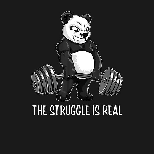 Мужской свитшот Это настоящая борьба - панда штангист / Черный – фото 3
